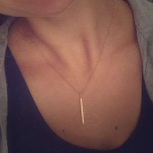 14K Gold Bar necklace with tiny diamond